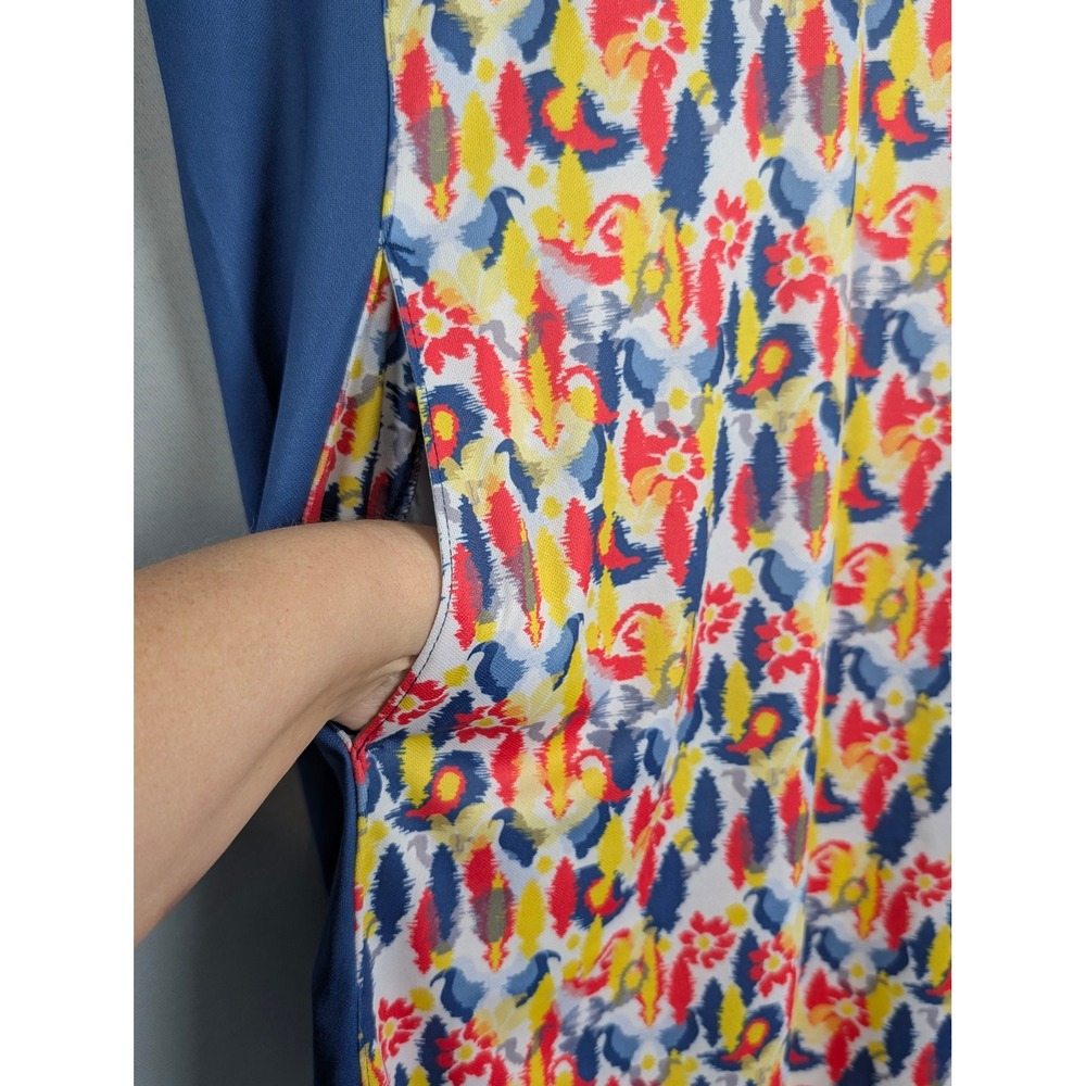 Fringe Peyton Blue Abstract Print Sleeveless Golf Dress Quarter Zip Pockets SZ S - Picture 5 of 10